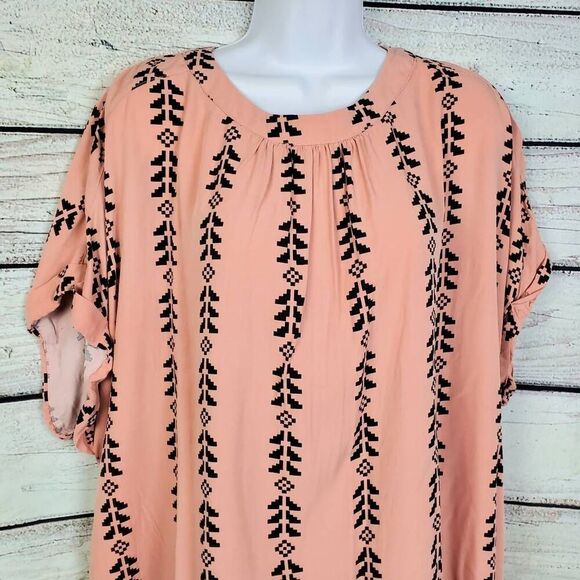 SHEIN Curve 4XL Peach Blouse Tribal Geometric Print Viscose Boho Tunic - Picture 2 of 6